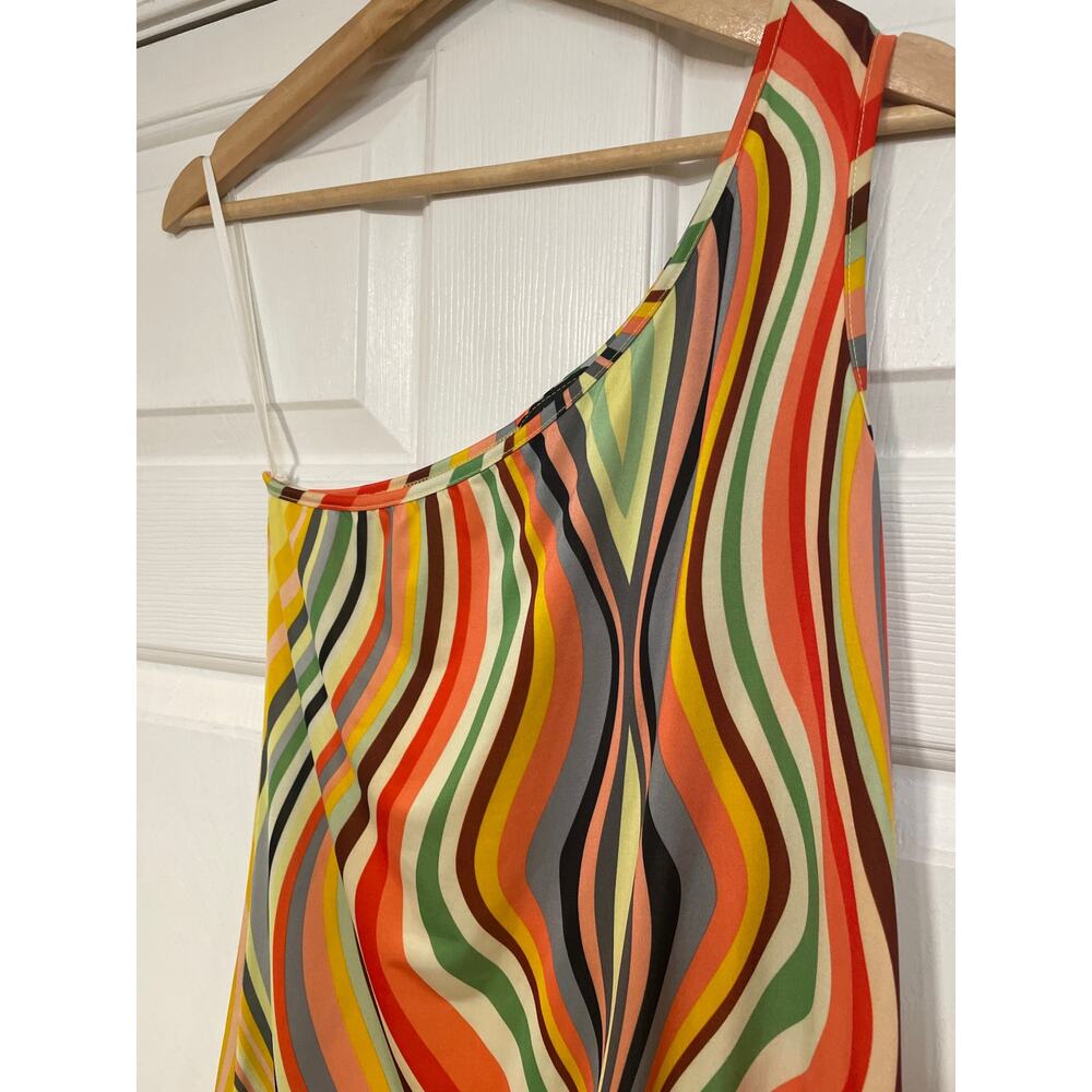 Wet Seal One Shoulder Colorful Mod Retro Throwback Striped Print Flowy Top M